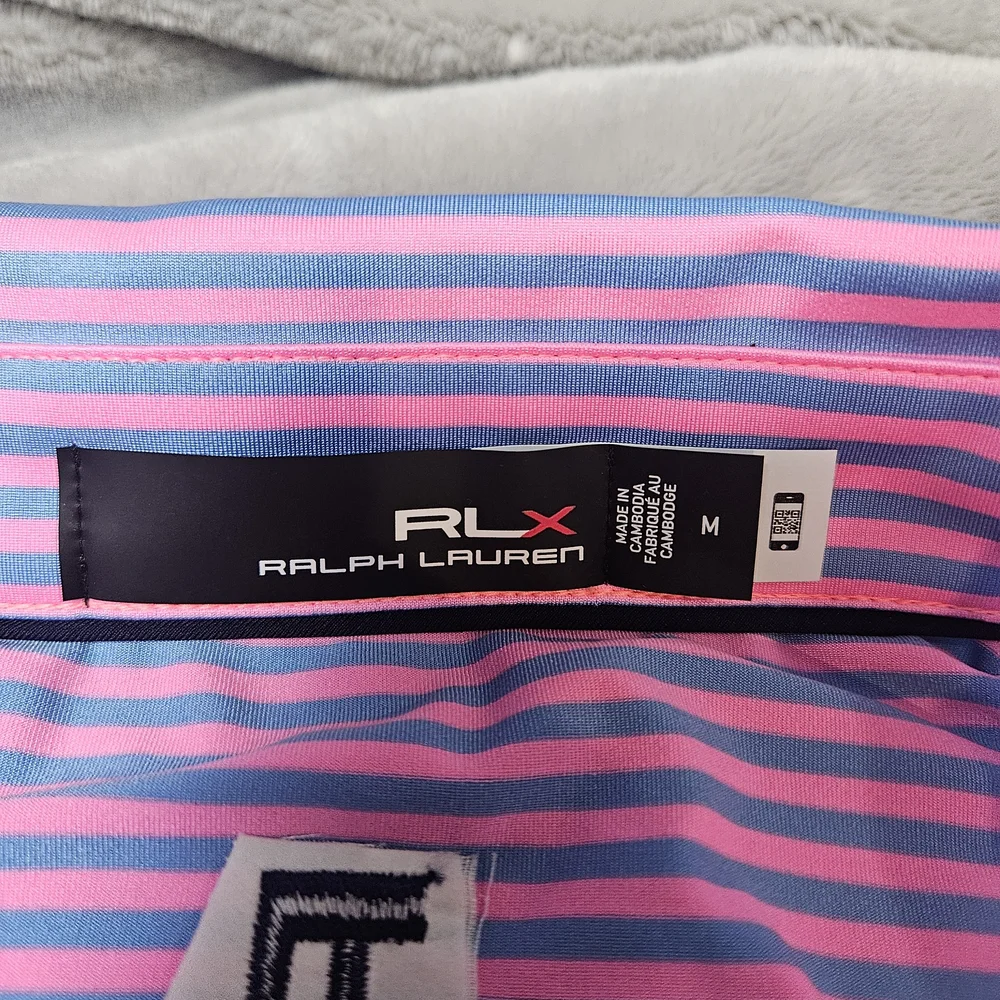 RLX Ralph Lauren Performance Golf Polo Pink Blue Striped M - Customized